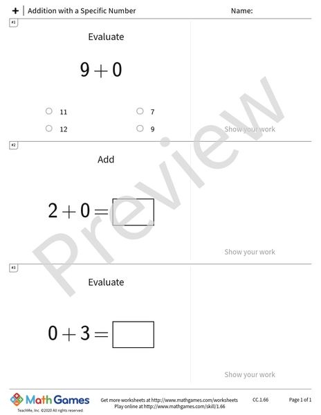 Sample full worksheet preview for Addition with a Specific Number