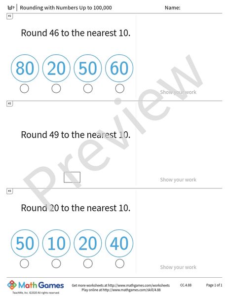 Sample full worksheet preview for Rounding with Numbers Up to 5000