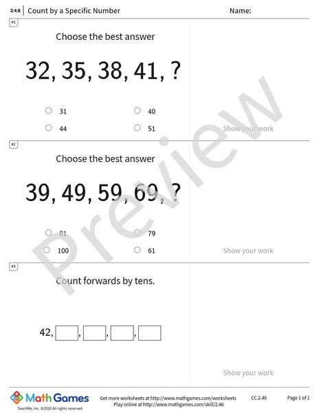 Sample full worksheet preview for Count by a Specific Number