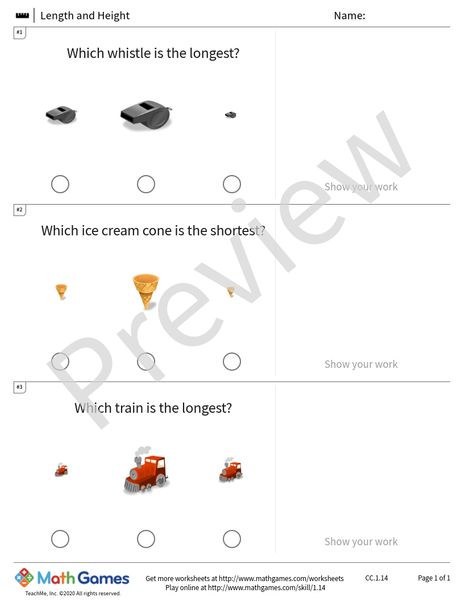 Sample full worksheet preview for Length and Height