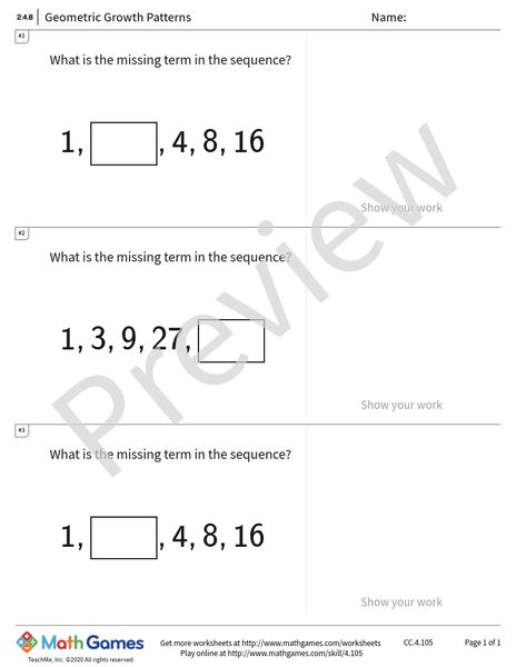 Sample full worksheet preview for Geometric Growth Patterns