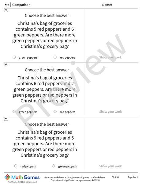 Sample full worksheet preview for Comparison