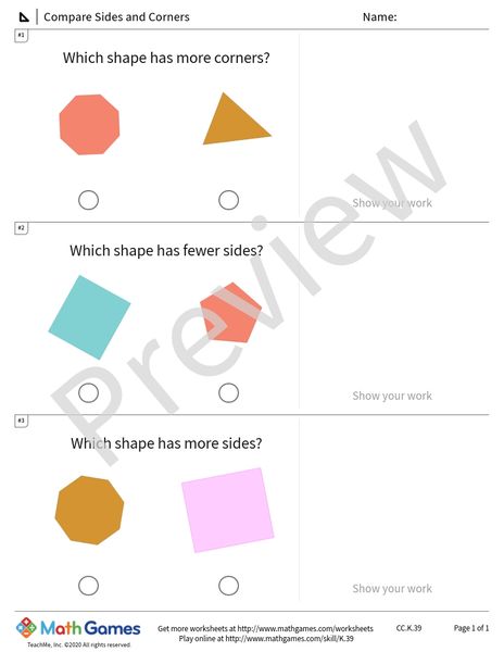 Sample full worksheet preview for Compare Sides and Corners