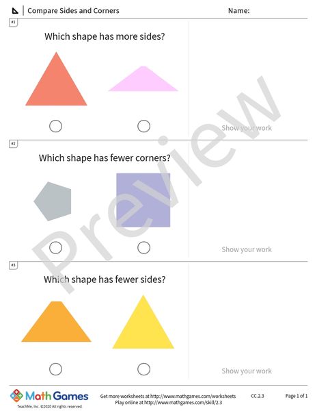 Sample full worksheet preview for Compare Sides and Corners