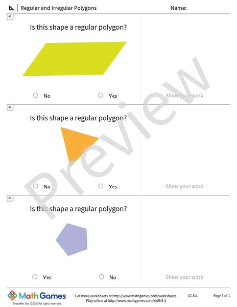 Sample full worksheet preview for Regular and Irregular Polygons