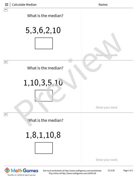 Sample full worksheet preview for Calculate Median
