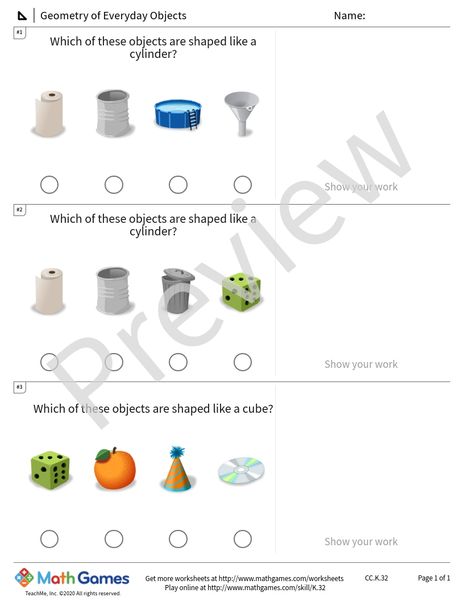 Sample full worksheet preview for Geometry of Everyday Objects