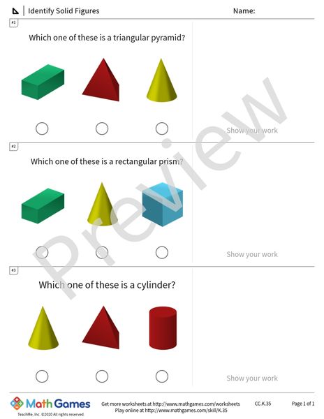 Sample full worksheet preview for Identify Solid Figures