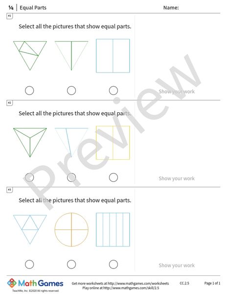 Sample full worksheet preview for Equal Parts