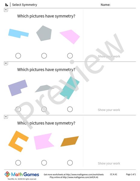 Sample full worksheet preview for Select Symmetry