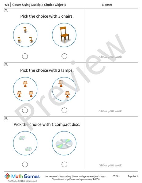 Sample full worksheet preview for Count Using Multiple Choice Objects