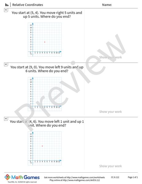 Sample full worksheet preview for Relative Coordinates