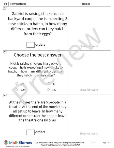 Sample full worksheet preview for Permutations