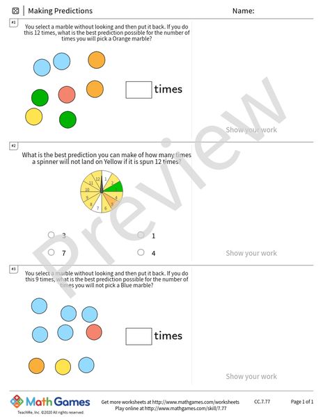 Sample full worksheet preview for Making Predictions