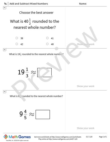 Sample full worksheet preview for Add and Subtract Mixed Numbers