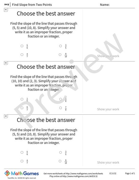 Sample full worksheet preview for Find Slope from Two Points