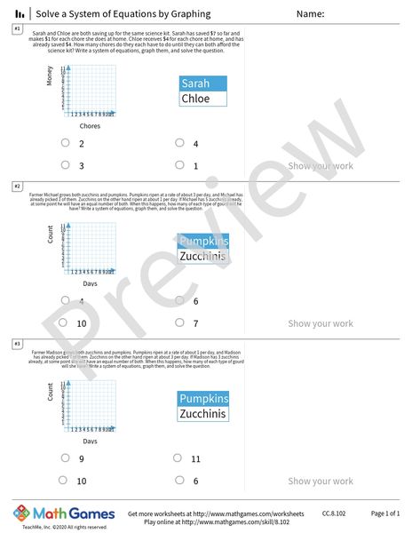 Sample full worksheet preview for Solve a System of Equations by Graphing