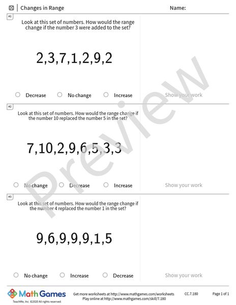 Sample full worksheet preview for Changes in Range