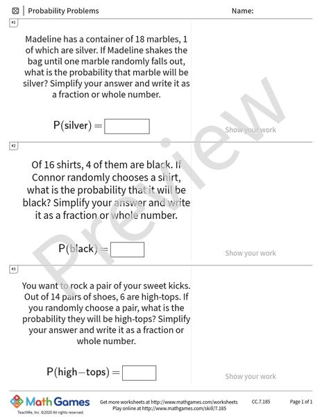 Sample full worksheet preview for Probability Problems