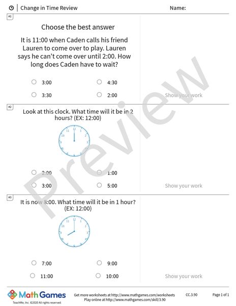 Sample full worksheet preview for Change in Time Review